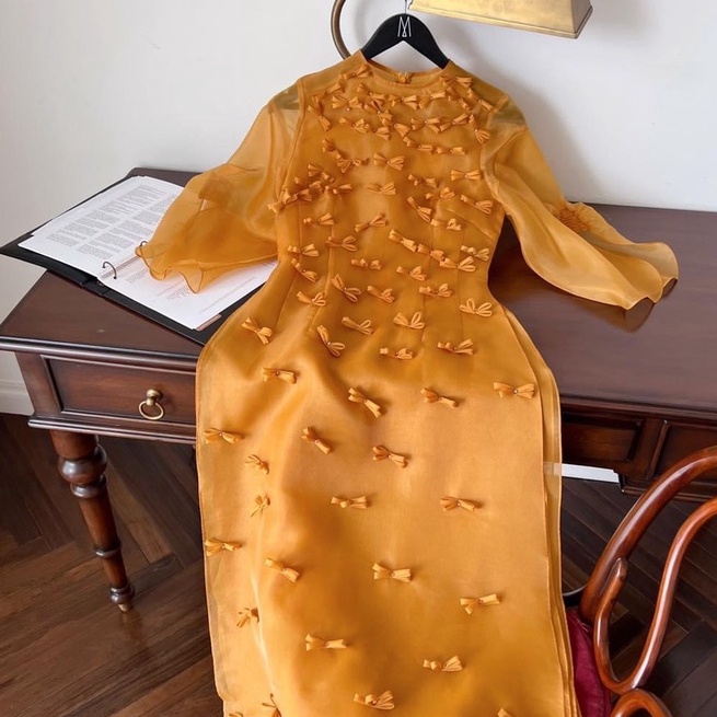 Áo Cách Tân Voan Hoa 4 Tà Đính Nơ Cổ Tròn Cho Các Nàng Siêu Xinh, A19