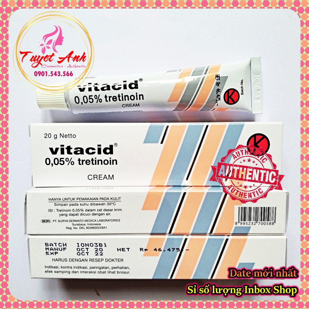 [AUTH-date mới] Vitacid Tretinoin 0.05% - Tretinoin Vitacid 0.05% - Kem giảm mụn và chống lão hoá da