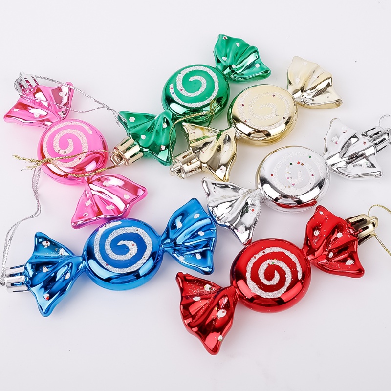 Set 6 Mặt Dây Chuyền Kẹo Mút / Cây Thông Noel Mạ Điện / Kẹo Sơn Có Thể Tái Sử Dụng Trang Trí