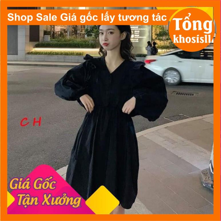 Váy nữ Babydoll cánh dơi bèo ,kiểu dáng hàn quốc,2 màu đen,trắng vintage có kèm lót trong freesize có hai màu đen trắng