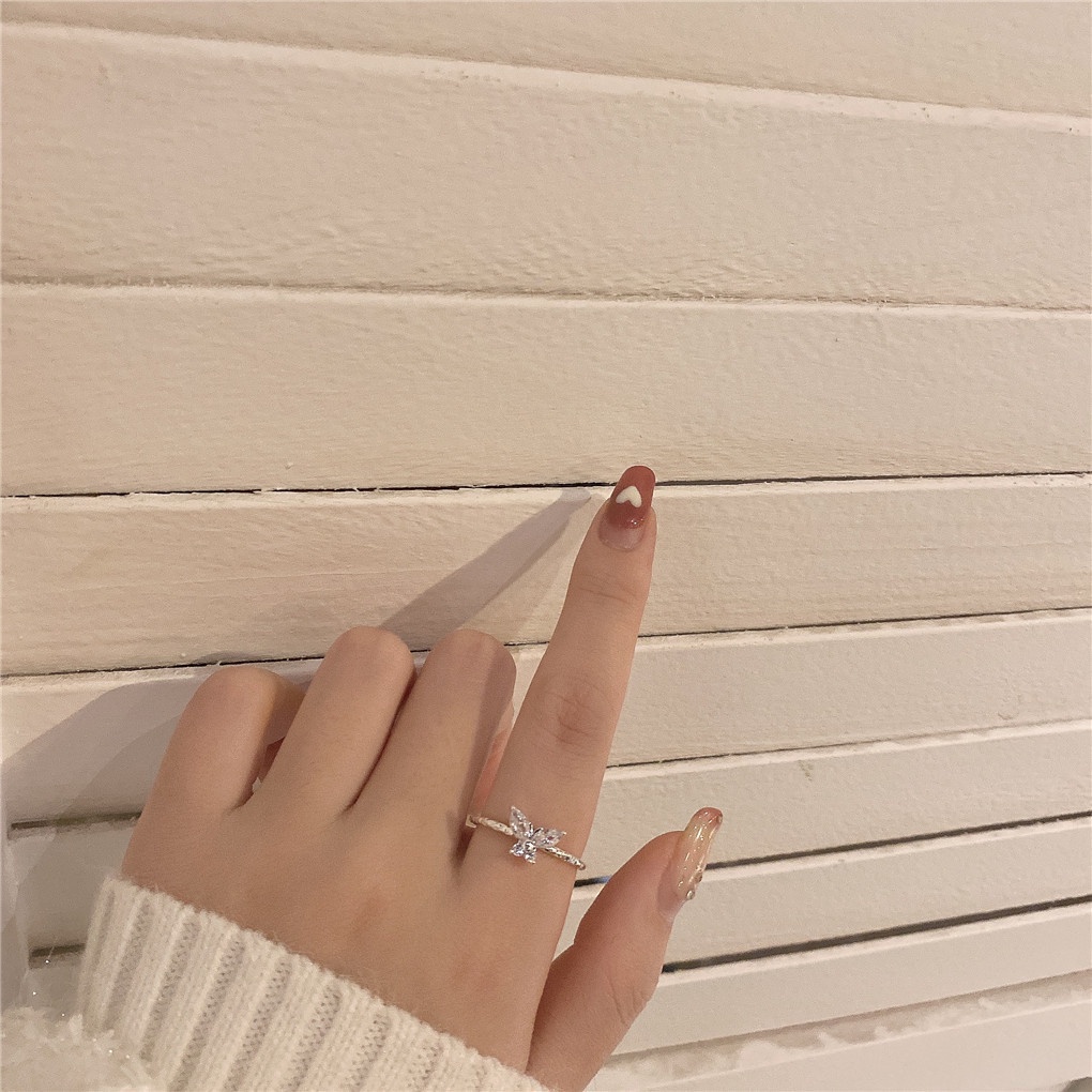 Nhẫn hở mặt hình bướm đính đá zircon thời trang cho nữ