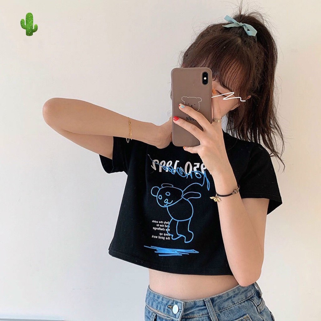 Áo thun croptop tay ngắn cổ tròn in chữ năm 92 cá tính đủ màu pc