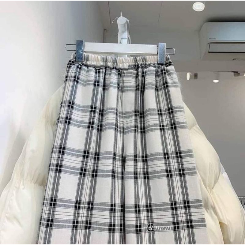 Quần ống rộng họa tiết caro Quần suông ống rộng kẻ sọc dáng dài cạp cao siêu hot