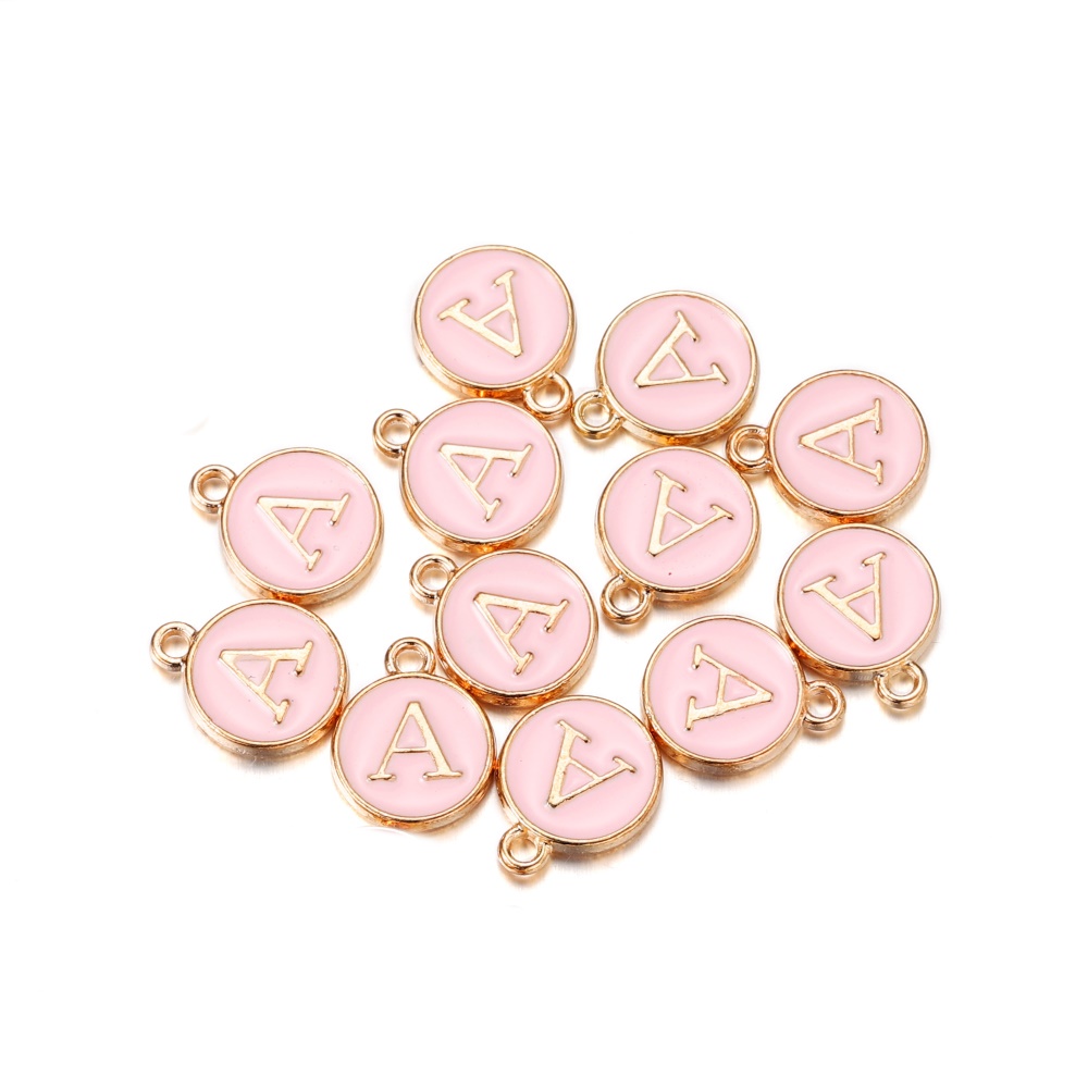 1 Mặt Dây Chuyền 12mm Hình Chữ Cái Màu Hồng Dùng Làm Trang Sức DIY