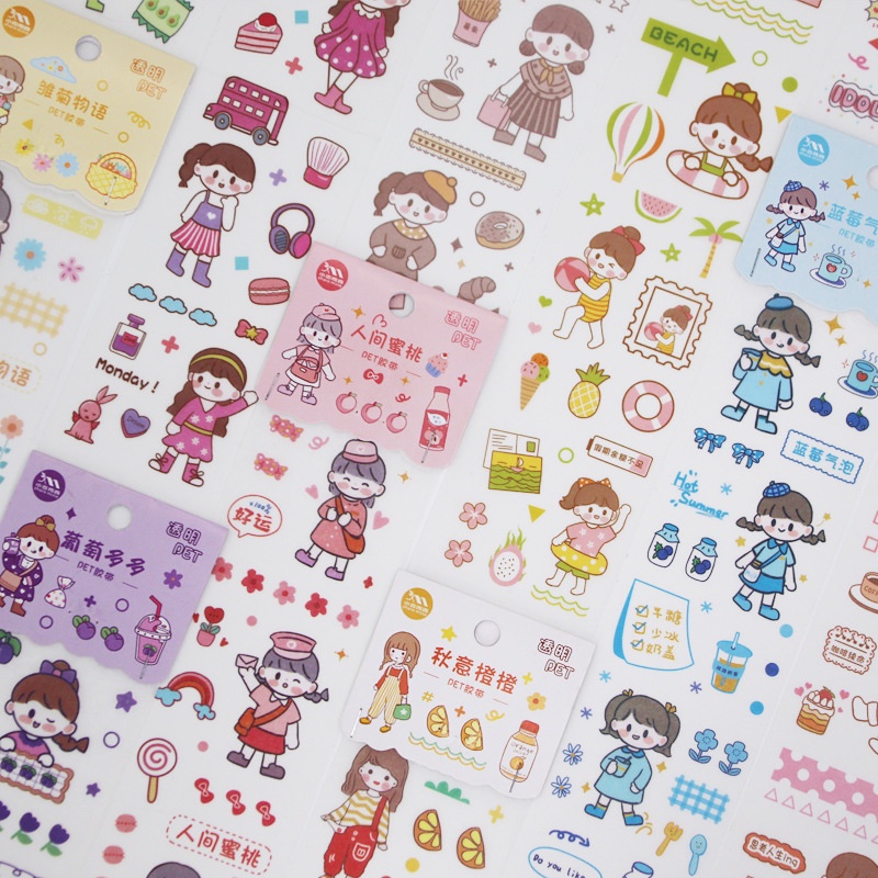 Hình dán sticker nền mờ hình cute mẫu thỏ, gấu, cô gái, công chúa, động vật hoạt hình dễ thương