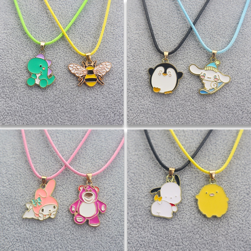 Set 2 Vòng cổ Mặt Hình Động Vật Hoạt Hình Bằng Hợp Kim Nhiều Màu Sắc Cho Nữ