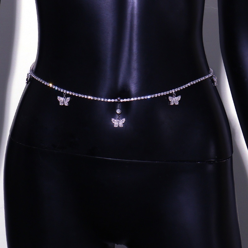 Dây Xích Đeo Hông Một Lớp Bằng Hợp Kim Lấp Lánh Kèm Bông Tai Hình Bướm Thời Trang Cho Nữ