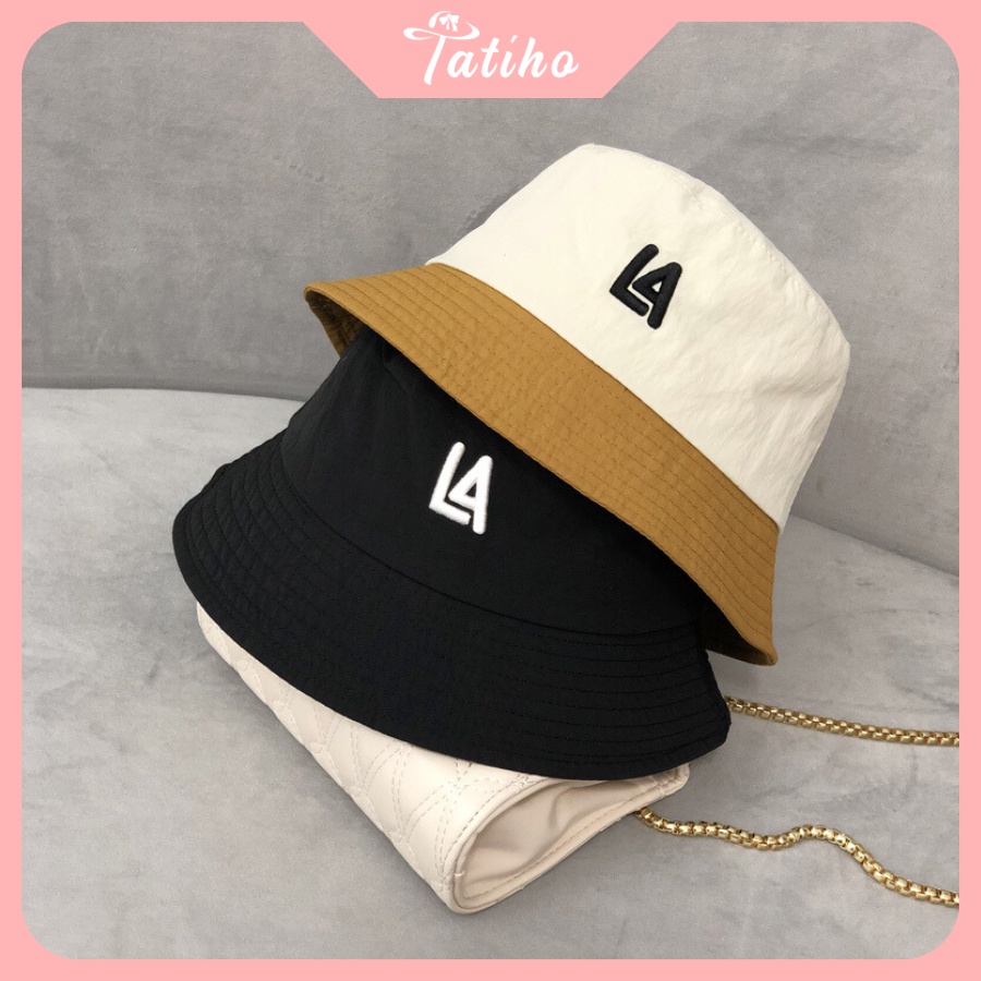 Mũ Bucket Retro Unisex Vành Ngắn Phối Hai Màu Chất Cotton Họa Tiết LA Phong Cách Cá Tính Thời Trang Hàn Quốc - Mã NV041
