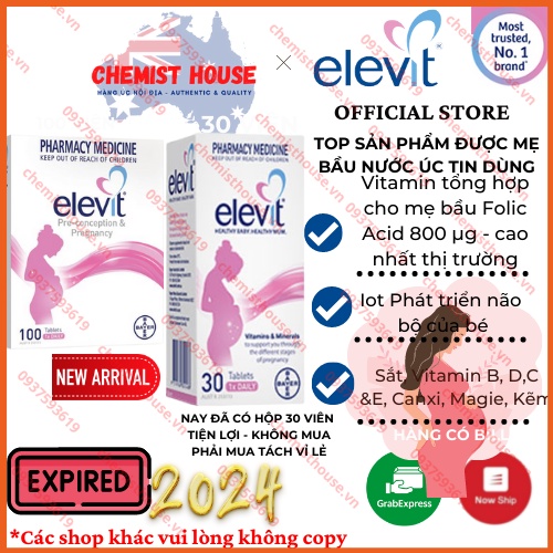 ELEVIT DATE 2023 MẪU MỚI VITAMIN TỔNG HỢP cho bà bầu 100 viên
