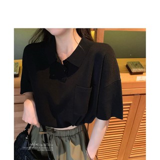Áo thun cổ polo croptop form rộng có dây rút cá tính