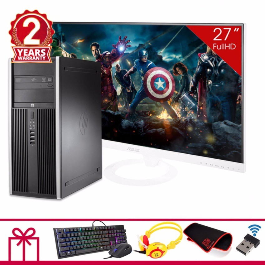 Combo Máy tính để bàn HP 8200 Elite MT + Màn hình ASUS 27inch Full Viền (Core i3 2100, Ram 8GB, HDD 2TB) + Quà Tặng