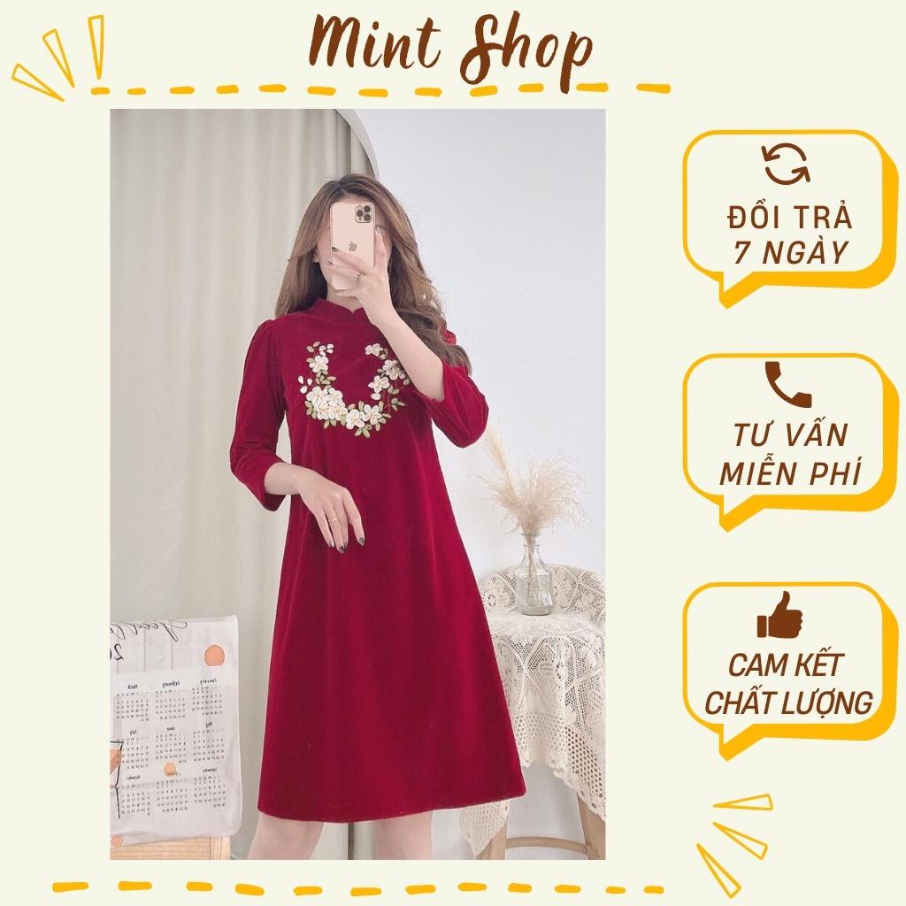 Váy Nhung Đỏ Thêu Hoa, Váy Thiết Kế, Đầm Dự Tiệc, Dáng Suông A | BigBuy360 - bigbuy360.vn