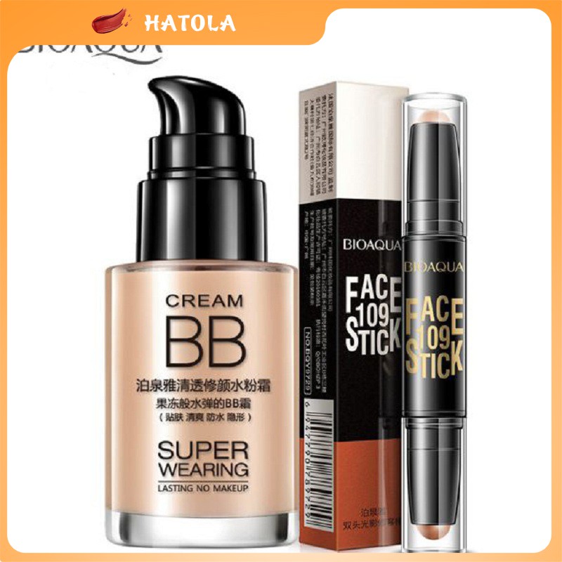 Kem Nền Kem Che Khuyết Điểm BIOAQUA và Bút Tạo Khối Trang Điểm Chuyên Nghiệp Hatola