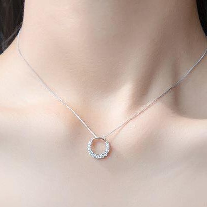 Dây chuyền mặt tròn đính đá viền lấp lánh bạc nguyên chất, dây chuyền nữ tính dễ phối đồ, bảo hành trọn đời