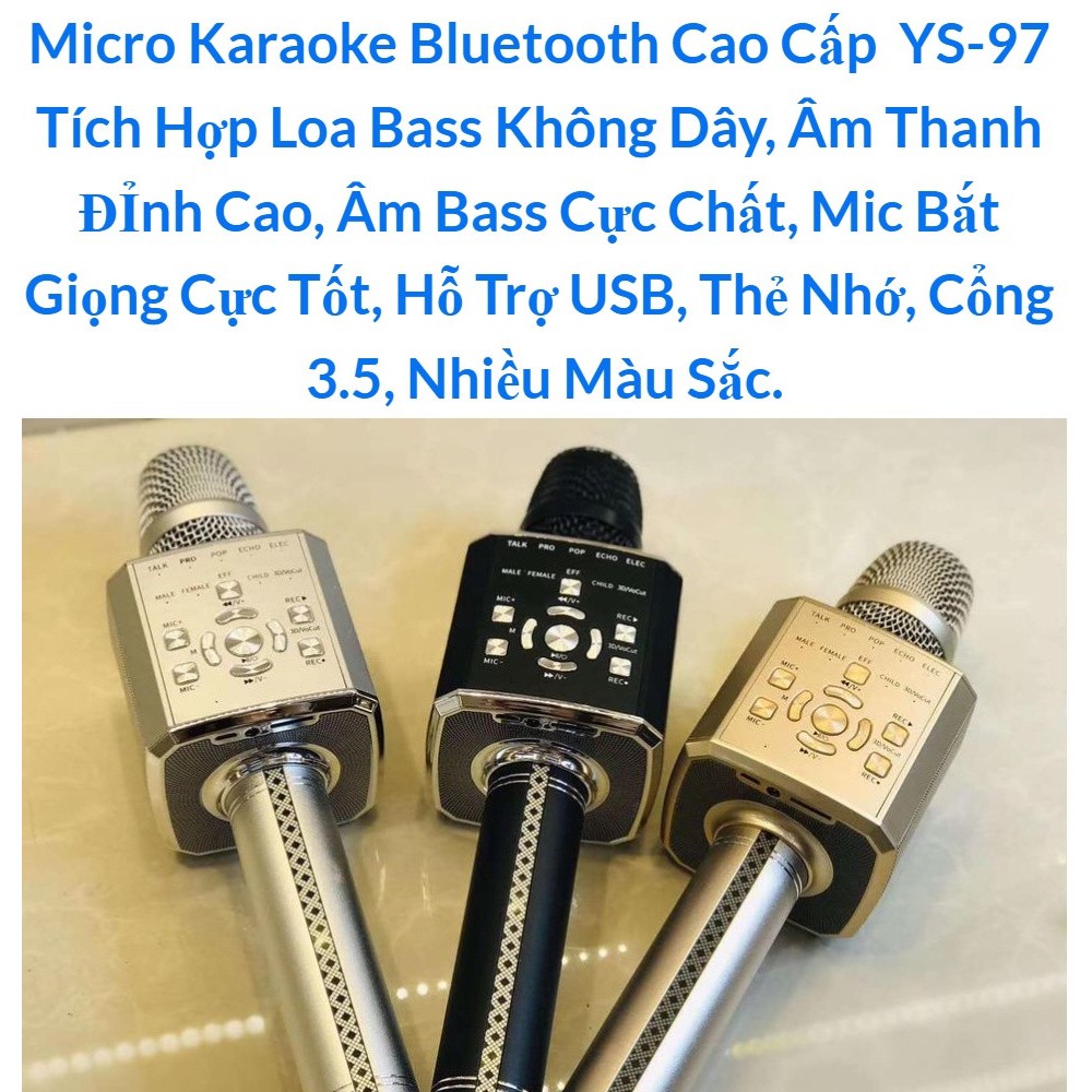 Micro YS-97 Mic karaoke bluetooth tích hợp live stream sound card 3 in 1 cao cấp - Hàng chính hãng