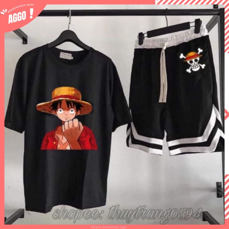 Set Bộ Áo Quần Hè Cá Tỉnh Hoạt Hình One Piece Luffy Đảo Hải Tặc