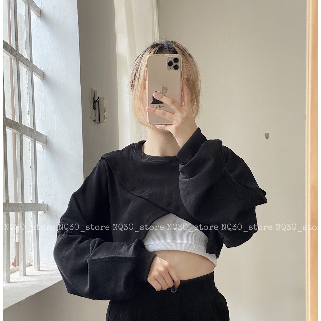 [ TẶNG KÈM BRA] Áo Croptop Tay Dài Form Rộng Nữ Ullzang, Áo Croptop Dài Tay NQ30store Unisex
