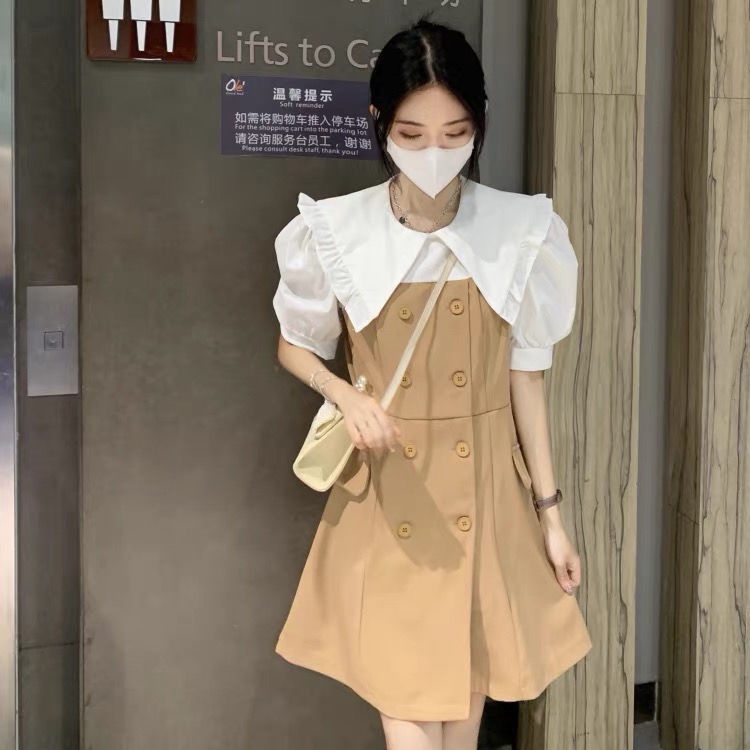 Đầm Tay Phồng Cổ Búp Bê Giả Hai Lớp Thời Trang 2022 Cho Nữ