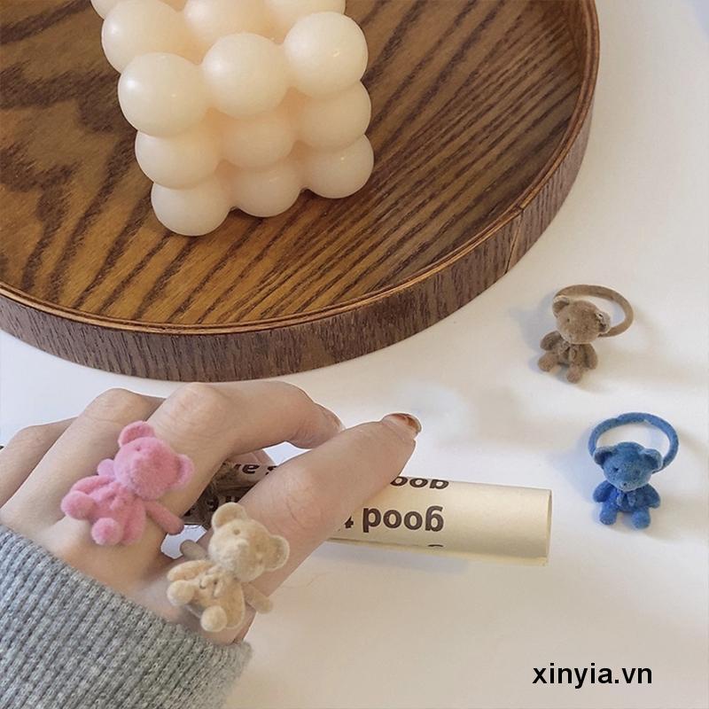 Nhẫn hở từ vải nhung mặt hình chú gấu đáng yêu hợp thời trang dành cho nữ