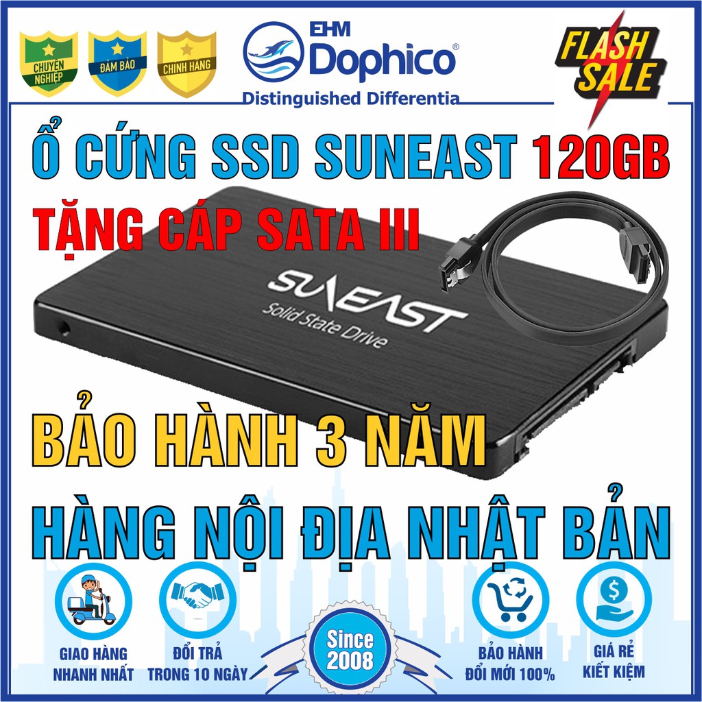 Ổ cứng SSD SunEast 120GB nội địa Nhật Bản – CHÍNH HÃNG – Bảo hành 3 năm – SSD 120GB – Tặng cáp dữ liệu Sata 3.0