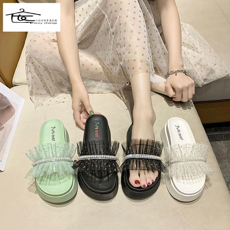 Dép Lê Phối Lông Đế Dày Thời Trang Mùa Hè Phong Cách Mới Dành Cho Nữ~2022