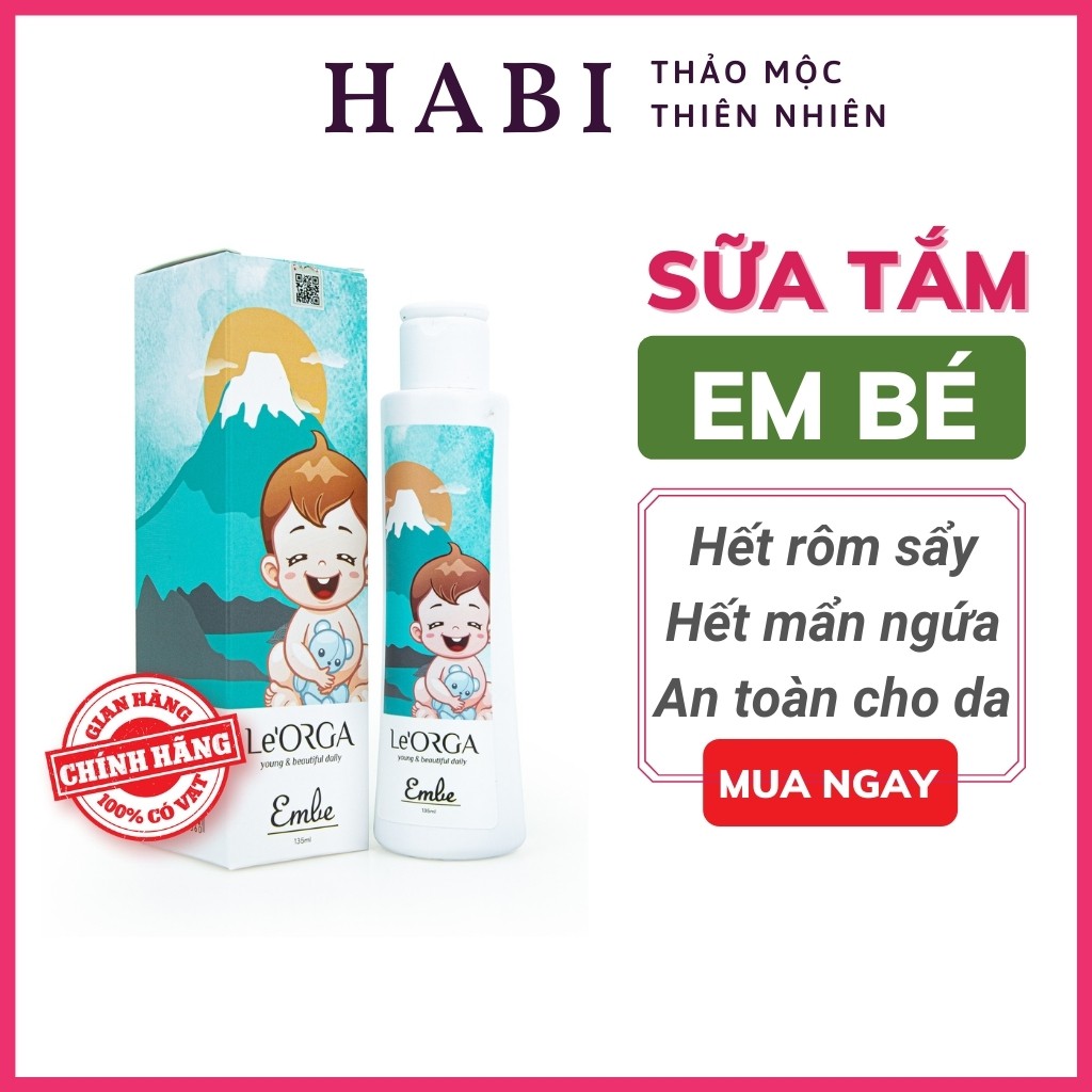 Sữa tắm cho bé thảo dược Le'orga, sữa tắm cho trẻ sơ sinh hết mề đay, mẩn ngứa