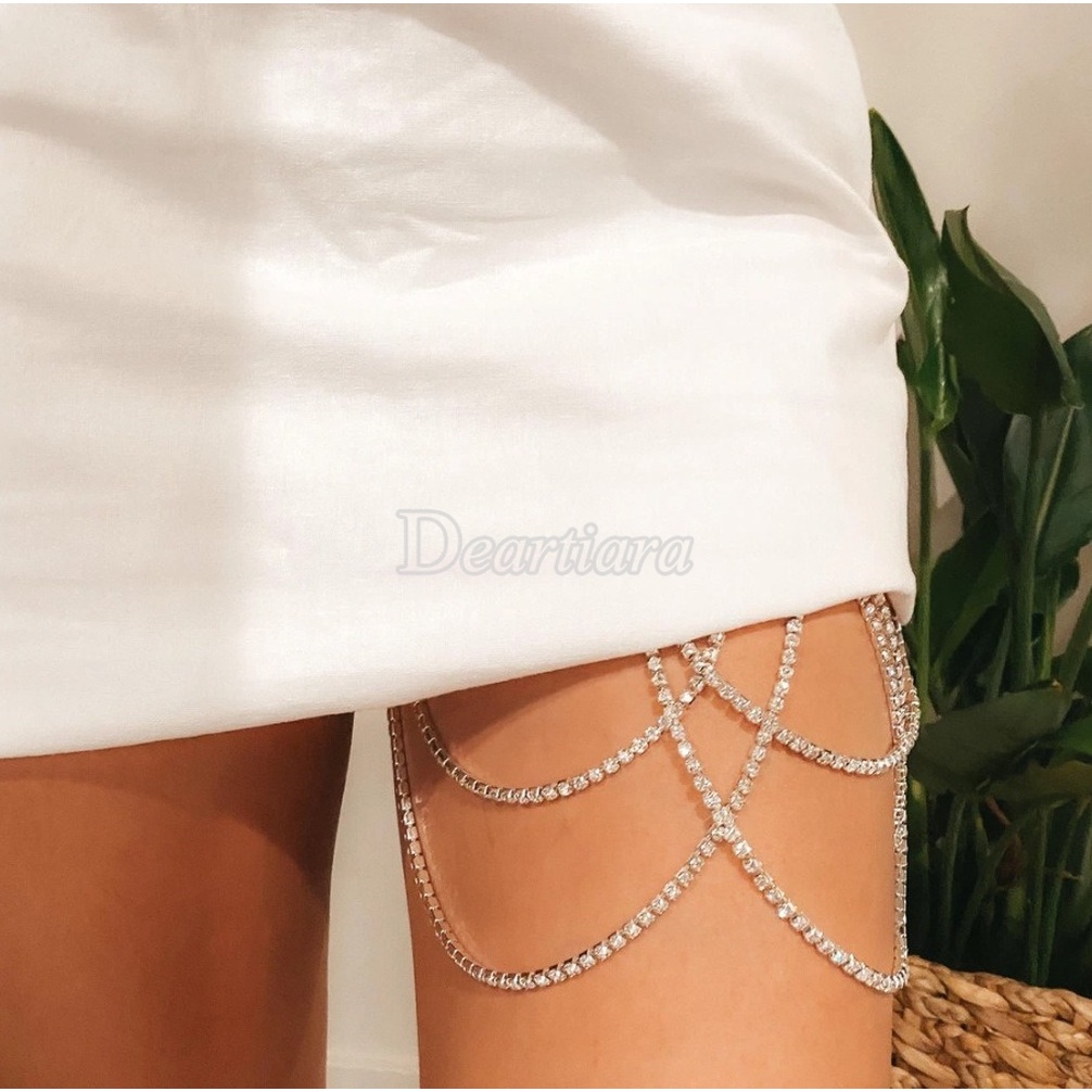 Lắc đeo bắp chân nhiều lớp đính đá phong cách âu mỹ
