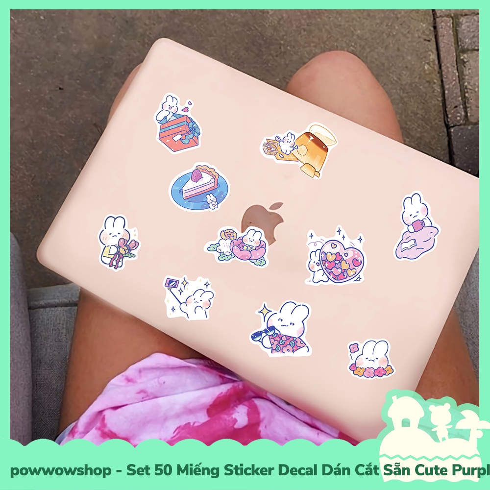 [Sẵn VN - Hỏa Tốc] Set 50 Miếng Sticker Decal Cắt Sẵn DIY Dán Trang Trí Vật Dụng Mẫu Thỏ Tím Cute Purple Rabbit Day Life