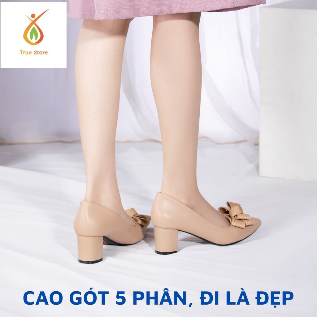 (CLASSIC) Giày cao gót đính nơ mũi nhọn gót cao 5cm kiểu dáng cơ bản, True Store đảm bảo, EP005