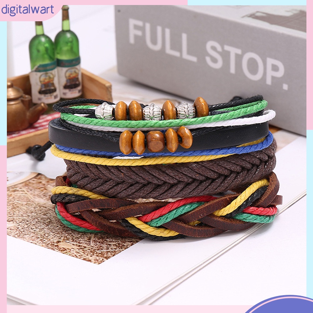 Set 3 Vòng Đeo Tay Chất Liệu Da Nhân Tạo Phong Cách Retro Cho Nam