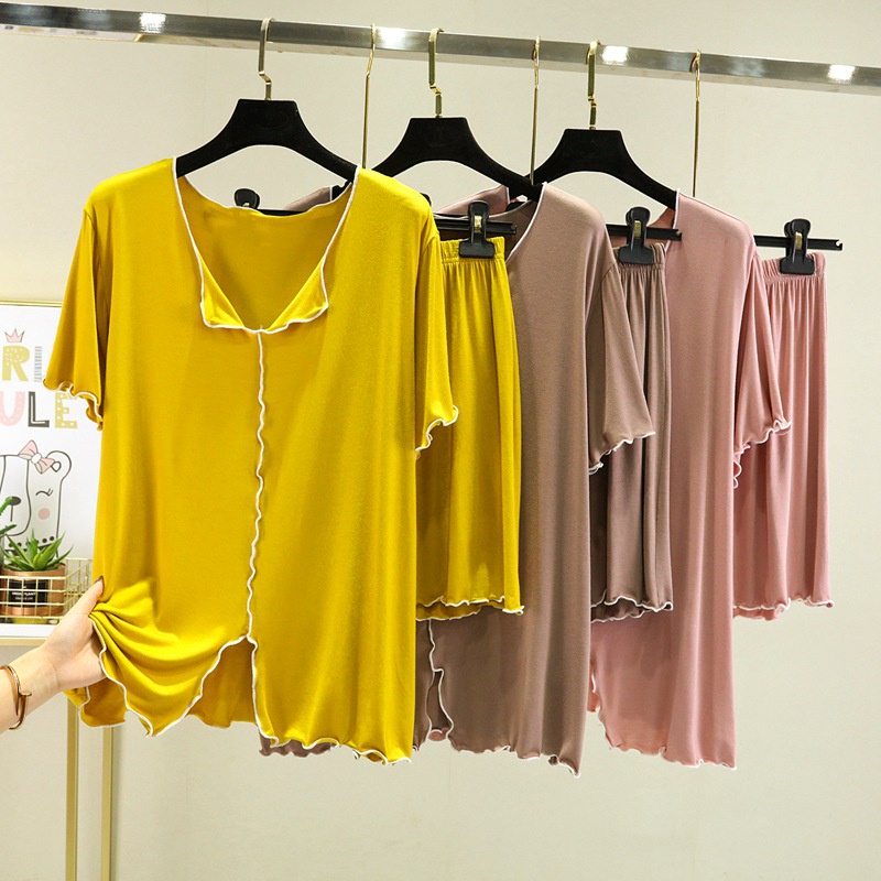 Bộ Đồ Ngủ Áo Thun Cotton Tay Ngắn Cổ Chữ V Phối Quần Short Dáng Rộng Thời Trang Mùa Hè 2022 Cho Nữ