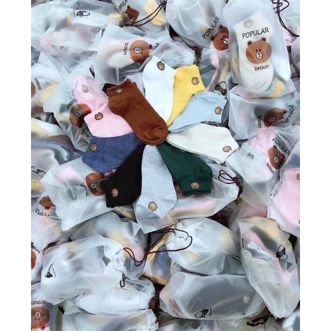 Set 10 Đôi Tất Nữ, Vớ Nữ Hình Gấu Brown Kèm Túi Đựng Siêu Xinh