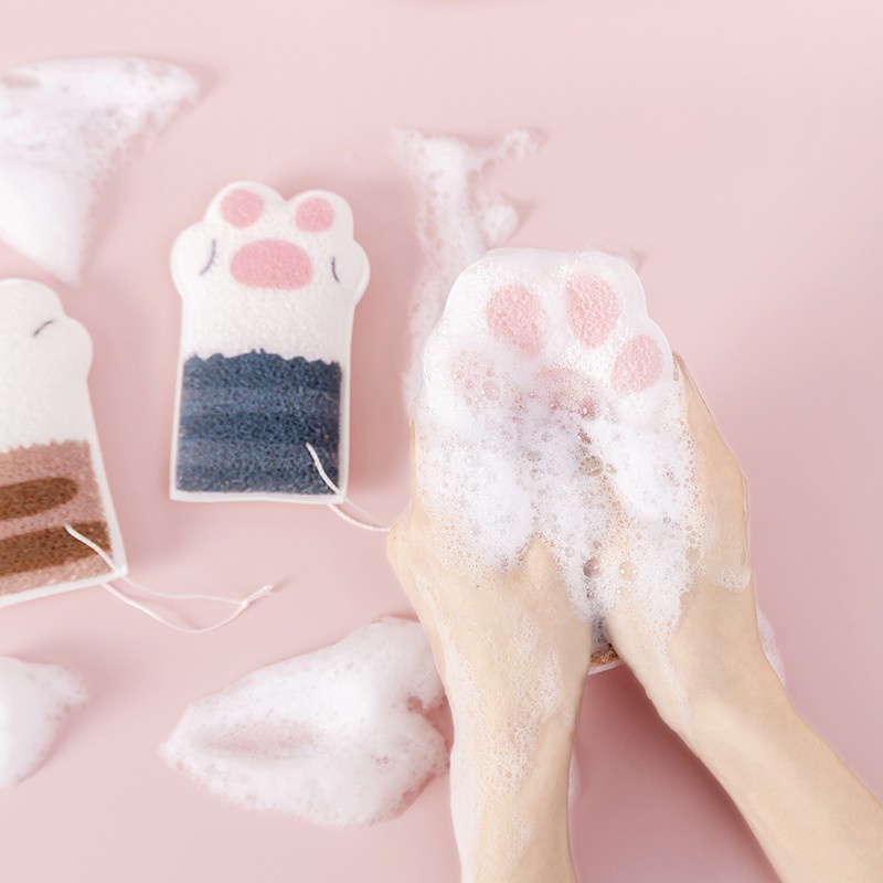 Bông Tắm Cotton Hình Móng Mèo Làm Sạch Sâu Tẩy Tế Bào Chết Chăm Sóc Da