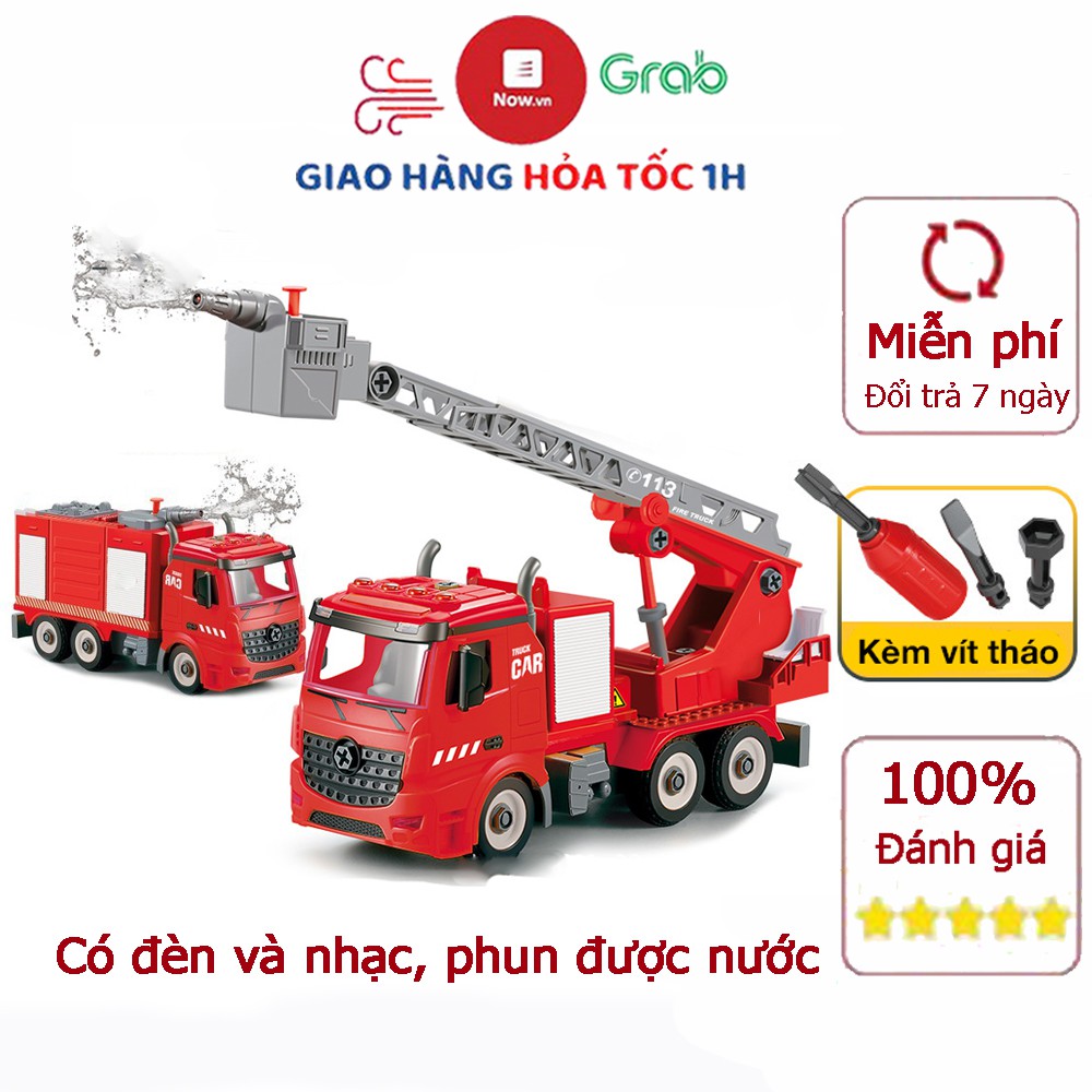 Tuyển tập xe lắp ghép cứu hỏa có nhạc và đèn, kích thước lớn, nhựa nguyên sinh an toàn có hướng dẫn đầy đủ