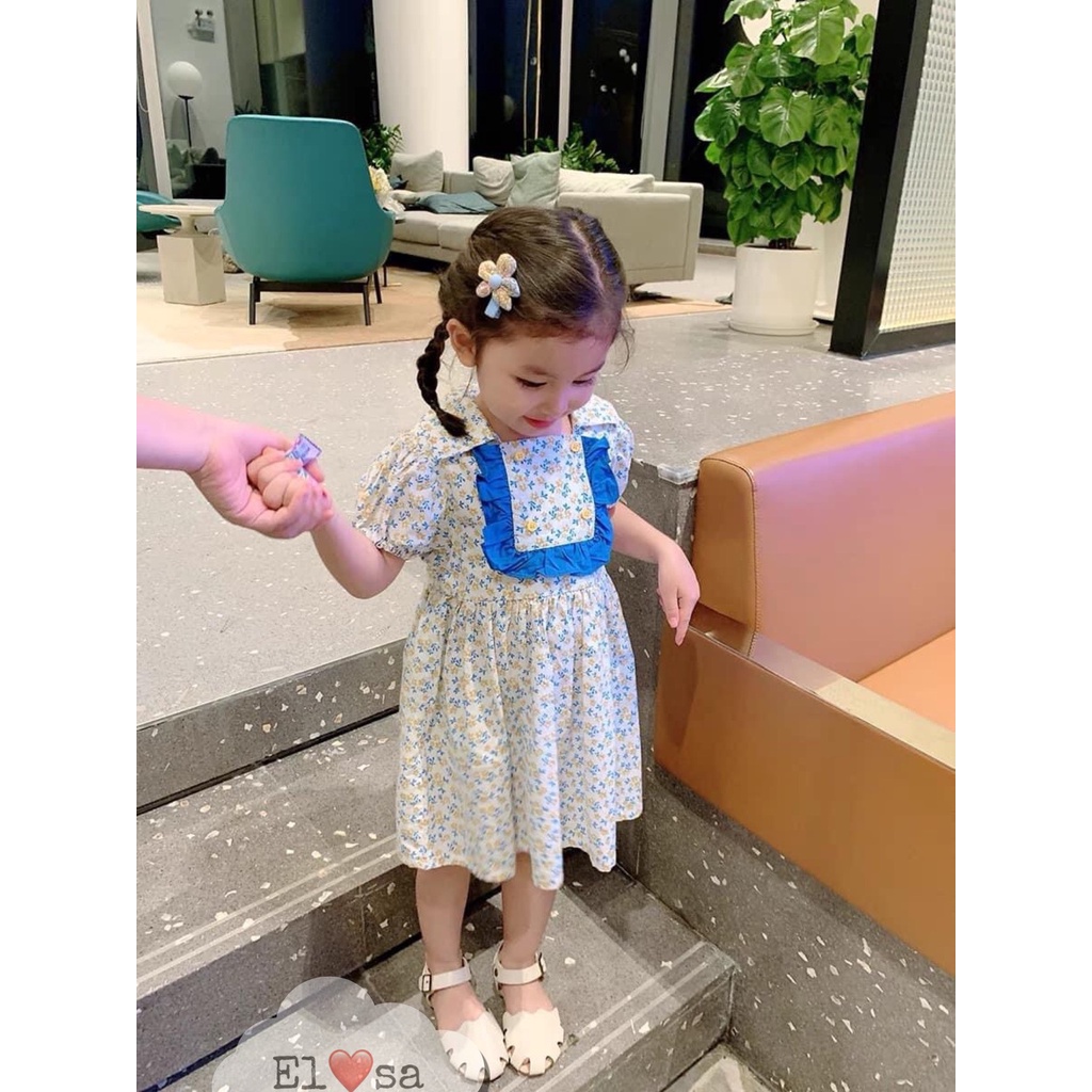 Váy bé gái - Váy hoa nhí cổ vuông đính cúc ngực siêu xinh cho bé 1-8 (20-30kg) Tuổi ANNAKIDS