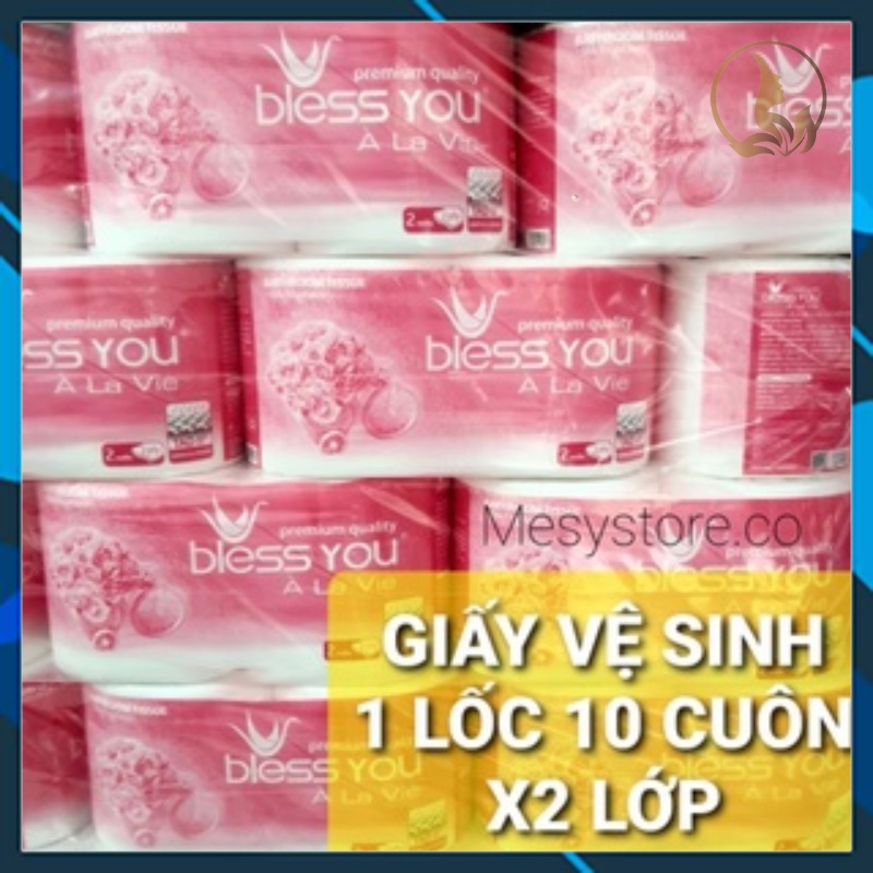 Có Mã QR - Lốc 10 Cuộn Hồng Giấy Vệ Sinh Bless You 2 Lớp