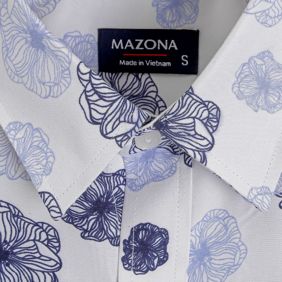 [CHÍNH HÃNG] Áo sơ mi ngắn dài👘 áo sơ mi nam form đẹp vải cao cấp màu trắng hoạ tiết bắp cái xanh| BASICHOUSE | BigBuy360 - bigbuy360.vn