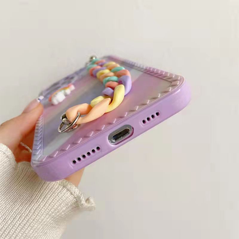 Ốp Điện Thoại Dẻo Họa Tiết Cầu Vồng 3D Kèm Dây Đeo Tay Cho IPhone 6 6S 7 8 Plus SE 2020 X XR XS Max 11 12 13 Pro Max