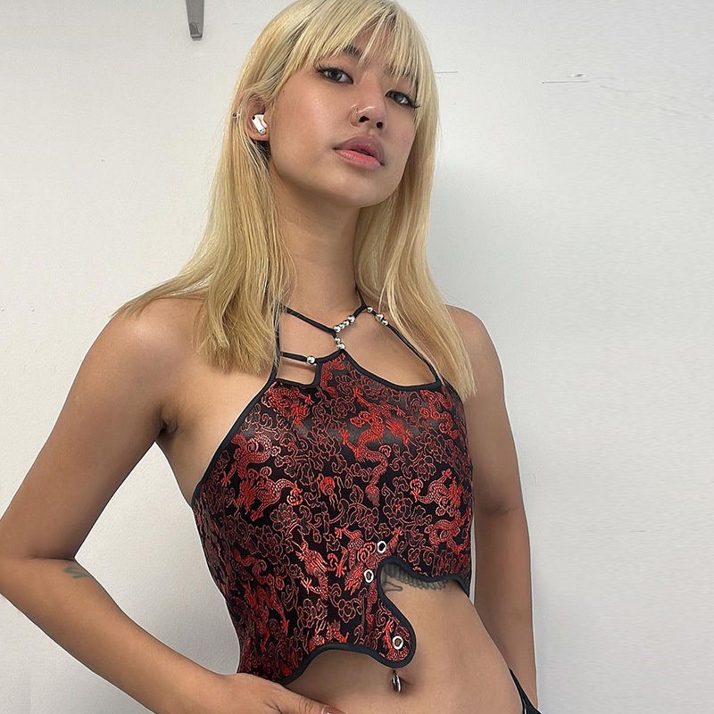 Áo Tank Top Hoạ Tiết Rồng Thêu Phong Cách Vintage