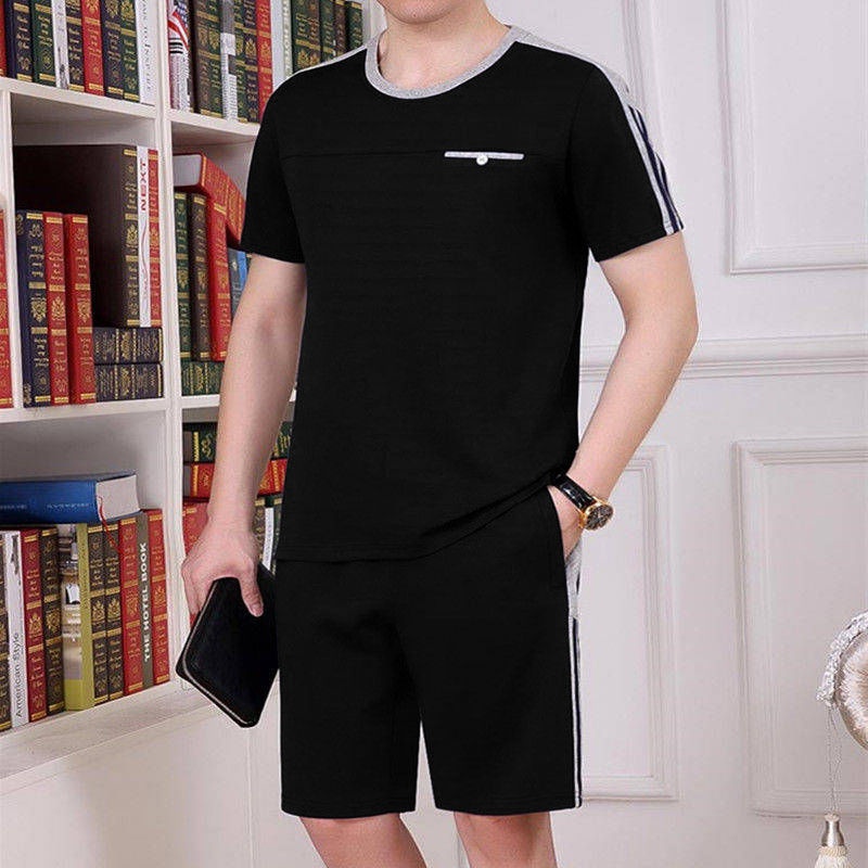 Bộ Áo Thun + Quần Short Cá Tính Dành Cho Nam# Bộ Quần Áo Thể Thao Thời Trang Hè Năng Động Cho Nam# Set Áo Thun Ngắn Tay Và Quần Short Thời Trang Cho Đàn Ông Trung Niên