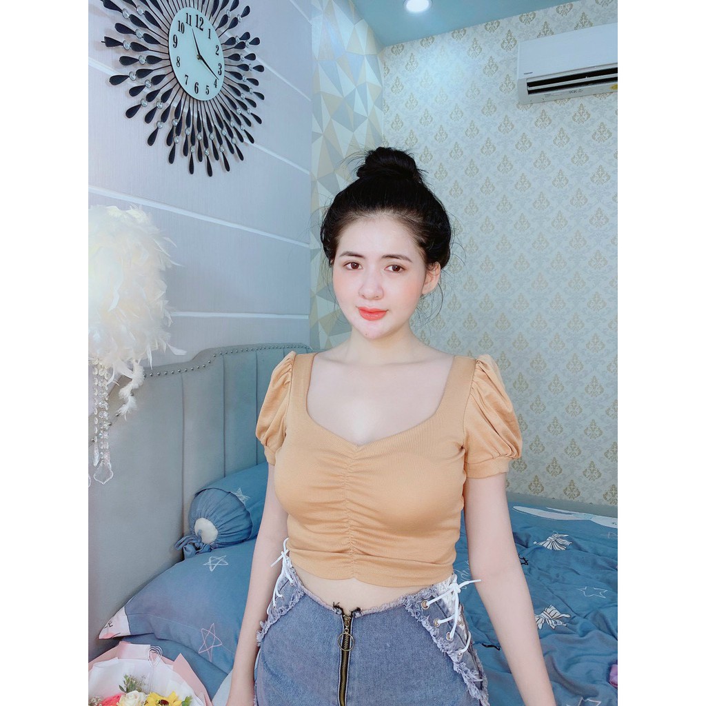 áo thun bozip croptop hở lưng v rút dây ngang sau xinh xắn kèm mút
