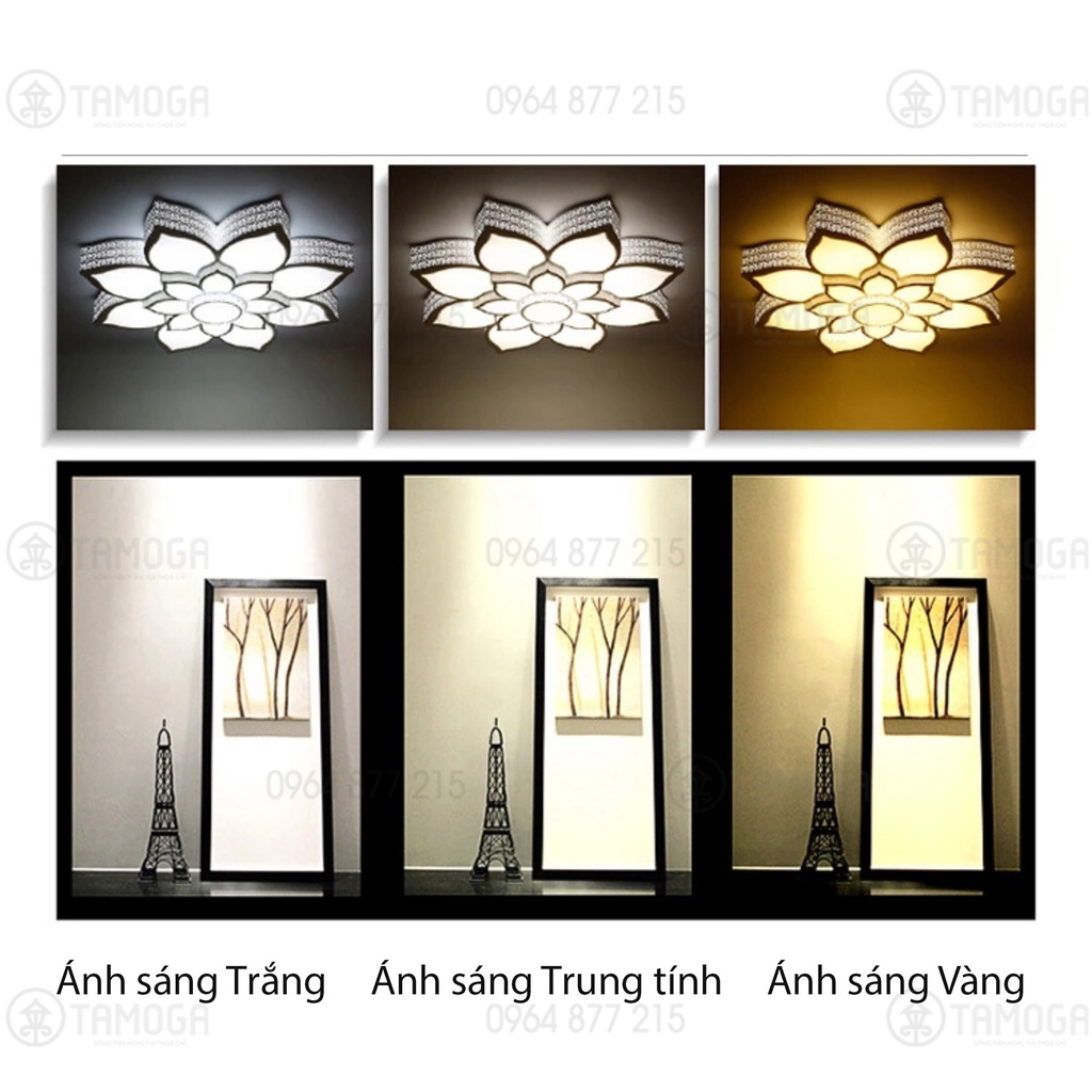 Đèn mâm ốp trần hình CÁNH SEN OT 0904 cõ 700, 60mm + Tặng kèm Khiển