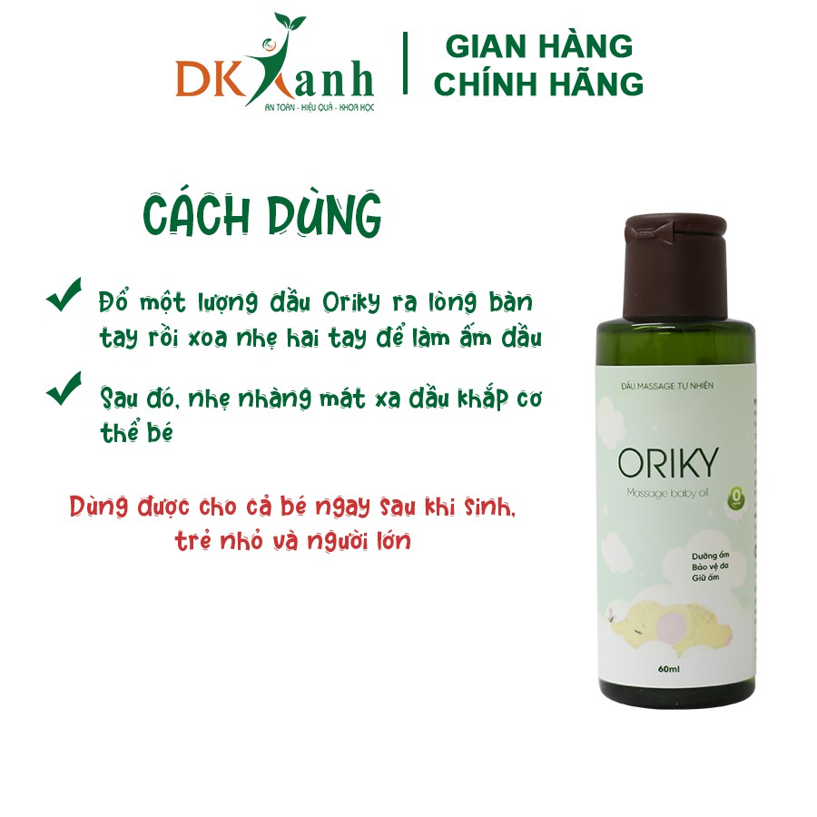 Dầu massage Oriky dưỡng ẩm cho bé, 60ml / chai