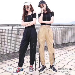 Quần kaki túi hộp kèm dây chun ống  -HS / HD kèm ảnh  thật và hàng sll