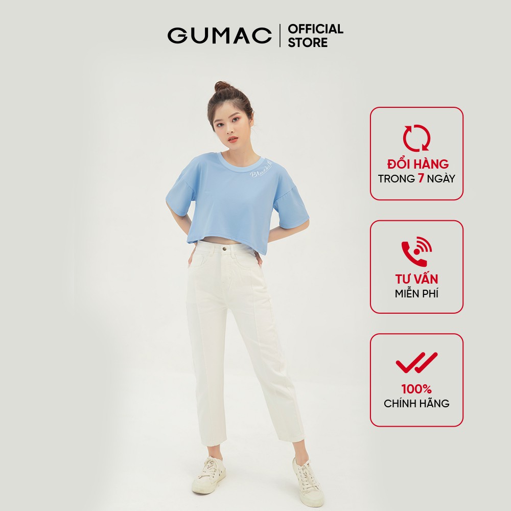 [Mã WABRGU100 giảm 15% đơn 249K tối đa 100k] Áo croptop nữ in chữ GUMAC phong cách uzzlang cá tính màu xanh ATB335 | BigBuy360 - bigbuy360.vn