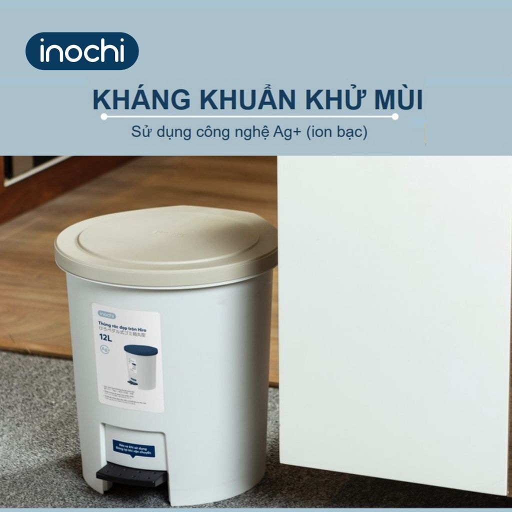 Thùng Rác Nhựa Đạp Chân INOCHI 12 Lít Nắp Đậy Tròn, Làm Sọt Rác Cho Văn Phòng, Trong Nhà, Ngoài Trời Nhỏ Gọn