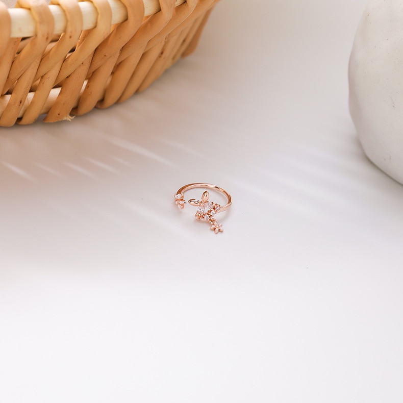 Nhẫn Hở Hình Hoa Nhỏ Đính Đá Zircon Phong Cách Hàn Quốc Mới Có Thể Điều Chỉnh