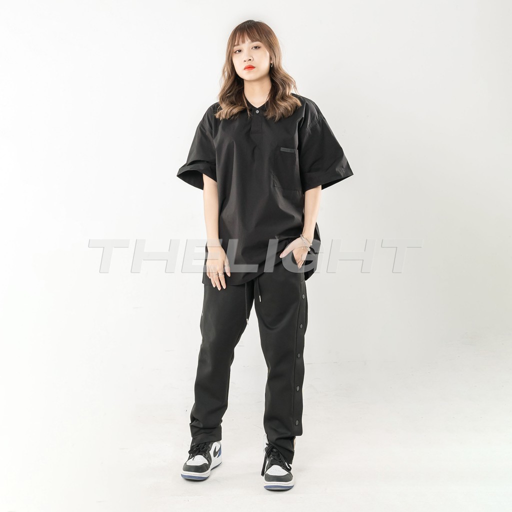 Áo polo FEAR OF GOD FOG 7th Collection unisex nam nữ Sơmi Cotton oversizee form rộng Black Poplin