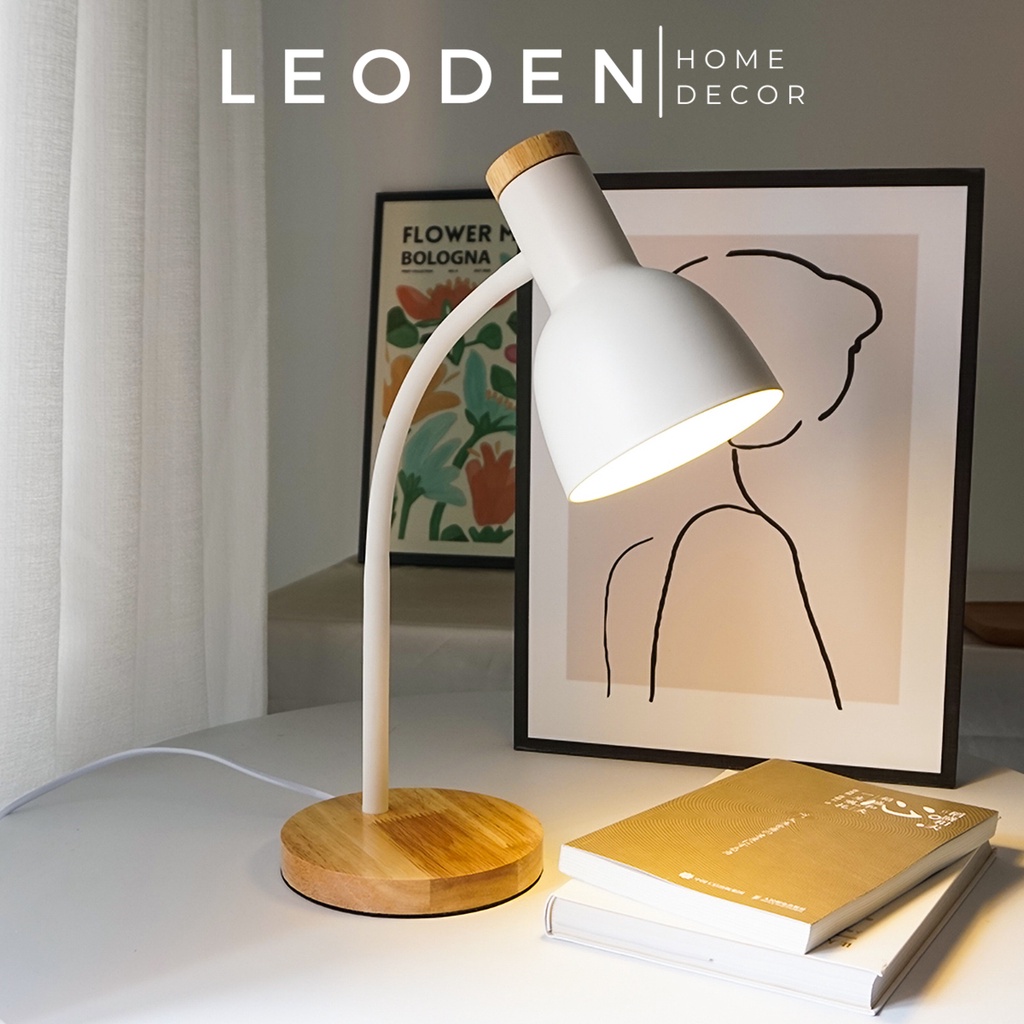 Đèn học để bàn chống cận đế gỗ xoay 360 độ ánh sáng 3 màu - LEODEN DECOR