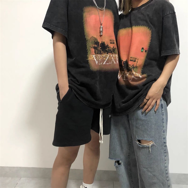 IELGY Áo thun vải cotton dáng rộng tay ngắn phong cách retro thời trang cho nữ